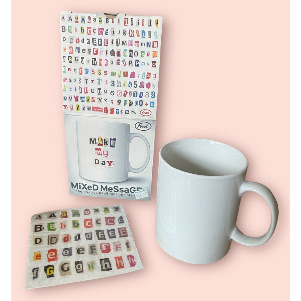Fred & Friends Mixed Messages Cup Mug Do-it-yourself ransom note mug Stickers